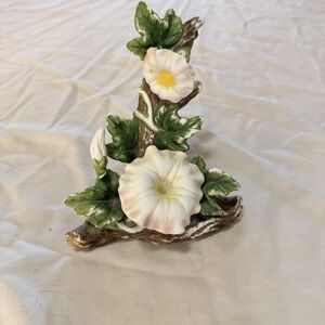 Capodimonte  Pink Flowers On Tree Sculpture 7 inch Vintage Italy cottage chic